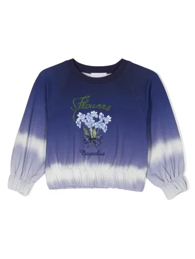 Monnalisa Babies' Logo-embroidered Cotton Sweatshirt In Blau