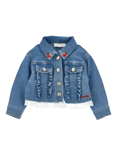 Monnalisa Babies' Logo-embroidered Denim Jacket In Blue
