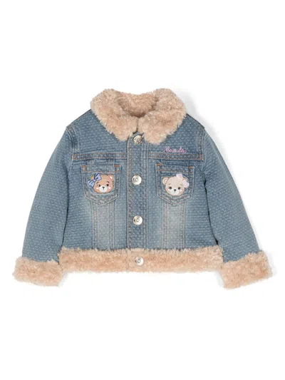 Monnalisa Babies' Logo-embroidered Denim Jacket In Blue