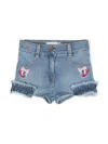 Monnalisa Cherry-embroidered Denim Shorts In Blue