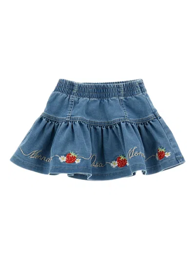 Monnalisa Babies' Logo-embroidered Denim Skirt In Blue
