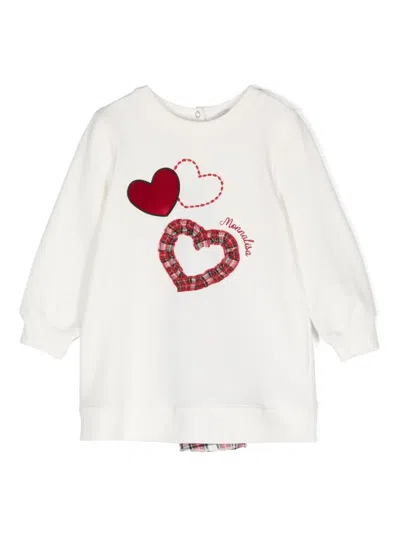 Monnalisa Babies' Logo-embroidered Pleated Dress In Neutrals