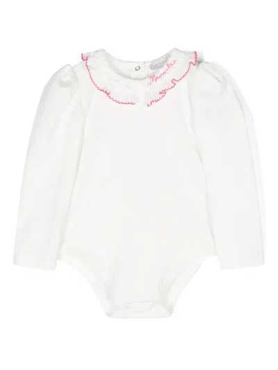 Monnalisa Babies' Logo-embroidered Ruffled Body In White