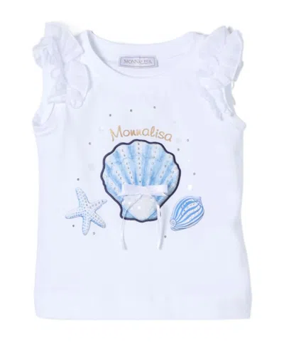 Monnalisa Logo-embroidered Shell-print Top In Blue