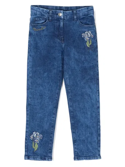 Monnalisa Kids' Logo-embroidered Straight-leg Jeans In Blu