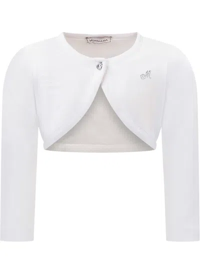 Monnalisa Logo Knit Cardigan In White