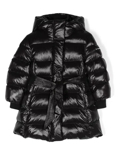 Monnalisa Kids' Logo-lettering Belted Coat In Black