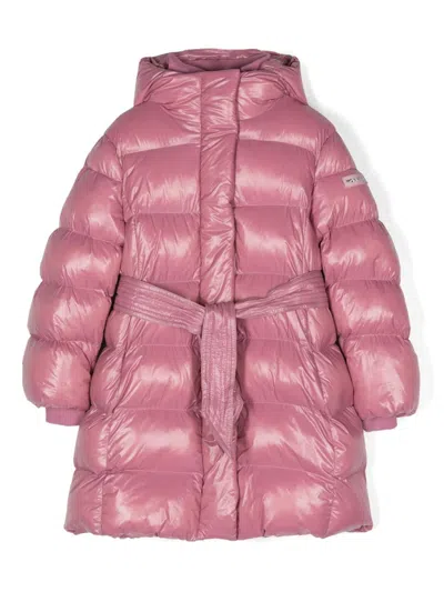 Monnalisa Kids' Logo-lettering Belted Coat In Pink