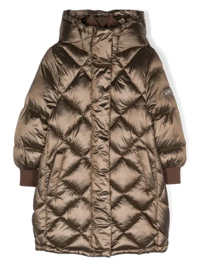 Monnalisa Kids' Logo-lettering Padded Coat In Brown