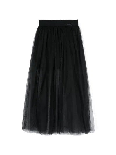 Monnalisa Kids' Logo-palque Tulle Midi Skirt In Black