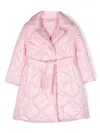 Monnalisa Logo-patch Belted Quilted Coat In Pink