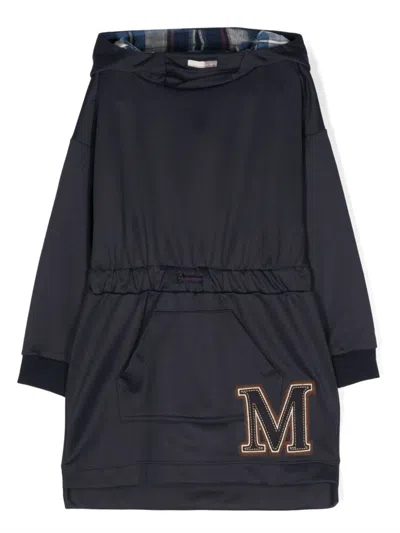Monnalisa Kids' Logo-patch Hooded Dress In 蓝色