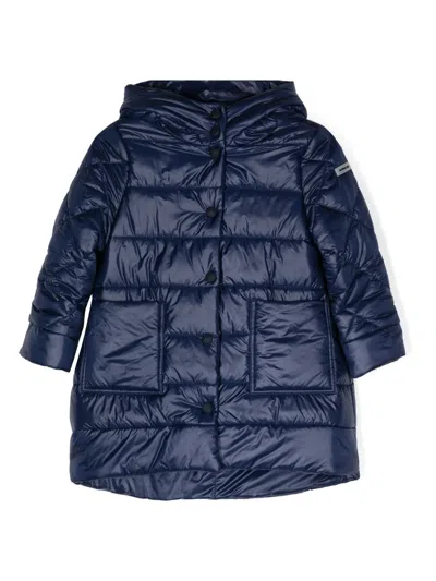 Monnalisa Kids' Logo-patch Hooded Padded Coat In Blue