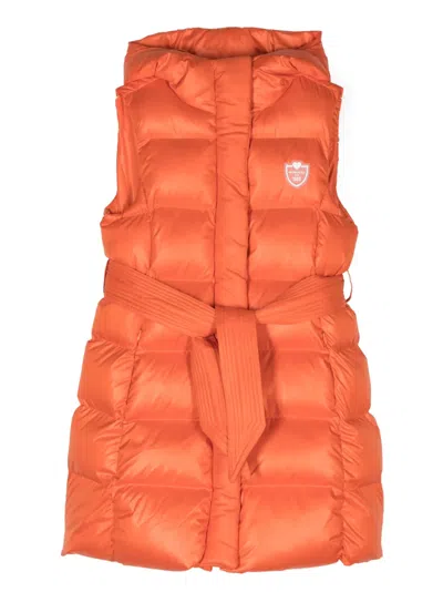 Monnalisa Kids' Logo-patch Sleeveless Coat In Orange