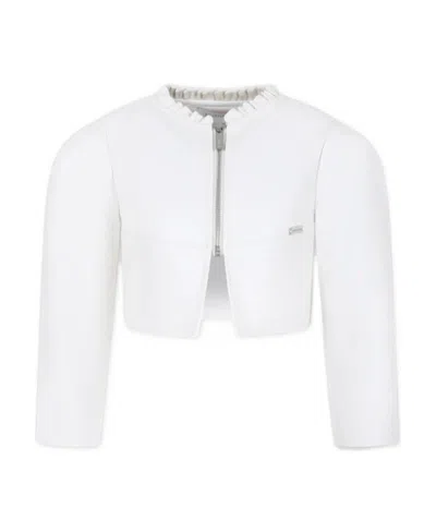 Monnalisa Logo-plaque Faux-leather Jacket In White