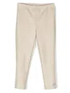 Monnalisa Logo-plaque Faux-leather Trousers In Neutrals