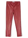 Monnalisa Logo-plaque Faux-leather Trousers In Red