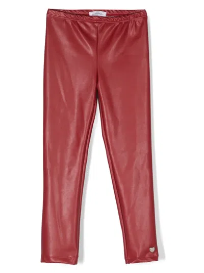 Monnalisa Kids' Logo-plaque Faux-leather Trousers In Red