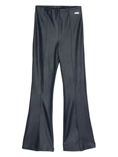 Monnalisa Kids' Logo-plaque Flared Trousers In 蓝色