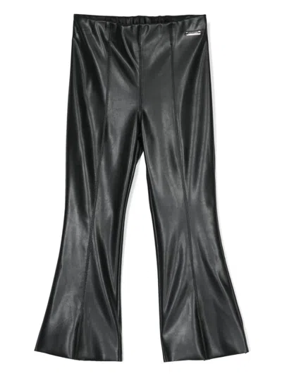 Monnalisa Kids' Logo-plaque Flared Trousers In Black