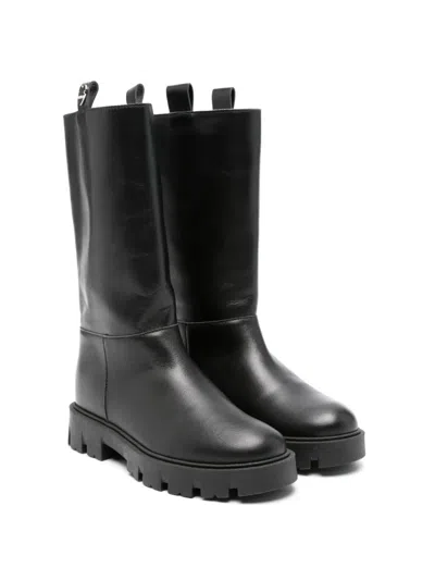 Monnalisa Kids' Logo-plaque Leather Boots In Black