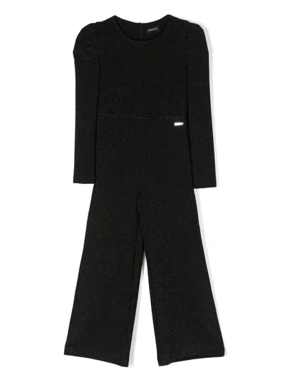 Monnalisa Kids' Logo-plaque Metallic-threading Jumpsuit In Black