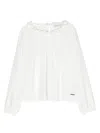 Monnalisa Logo-plaque Ruffled Blouse In White