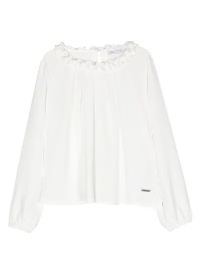 Monnalisa Kids' Logo-plaque Ruffled Blouse In White