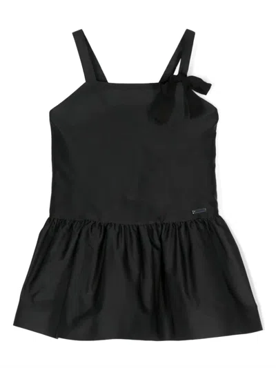 Monnalisa Kids' Logo-plaque Sleeveless Dress In Black