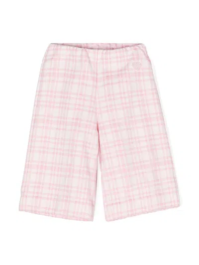 Monnalisa Babies' Logo-plaque Tartan Straight Trousers In Pink