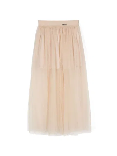 Monnalisa Kids' Logo-plaque Tulle Skirt In Neutrals