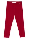 Monnalisa Logo-plaque Velvet Leggings In Red