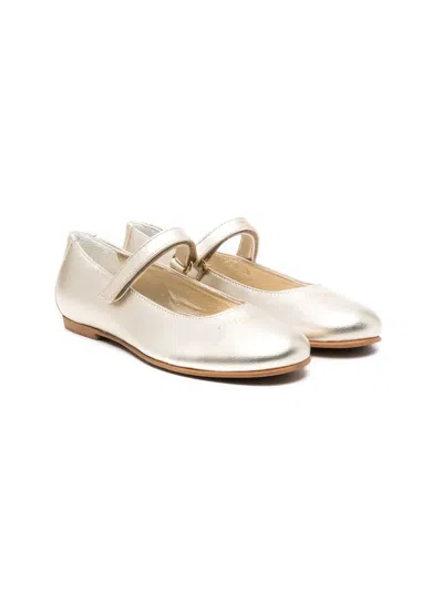 Monnalisa Kids' Logo-print Leather Ballerina Shoes In Gold