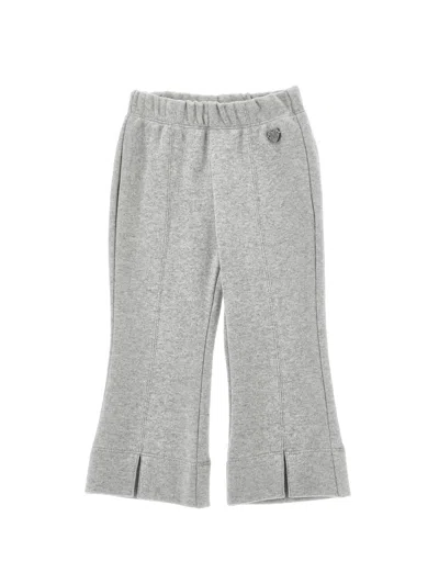 Monnalisa Babies' Logo-plaque Slit-hem Trousers In Gray
