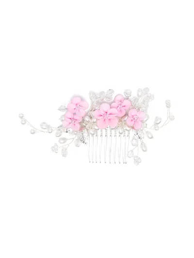 Monnalisa Kids' Logo-tag Faux-flower Hair Clip In Neutrals