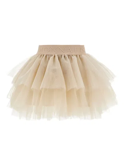 Monnalisa Babies' Logo-waistband Skirt In Neutral
