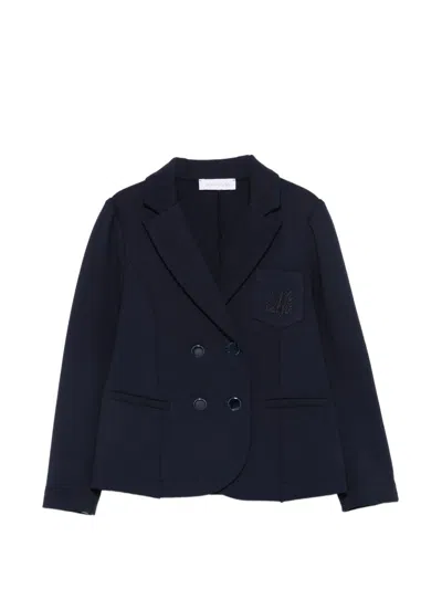 Monnalisa Kids' Logo-embroidered Double-breasted Jacket In Blue