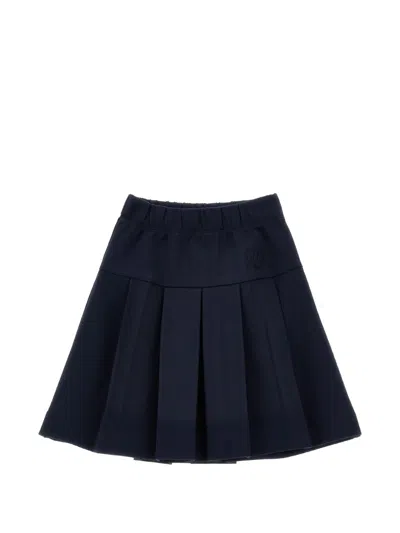 Monnalisa Kids' Logo-embroidered Pleated Skirt In Blue