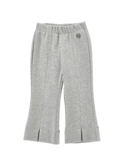 Monnalisa Babies' Logo-plaque Slit-hem Trousers In Gray