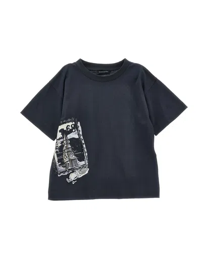 Monnalisa Kids'   London Print Cotton T-shirt In Medium Grey