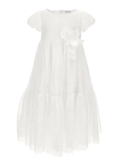 Monnalisa Kids'   Long Chantilly Lace Dress In Cream
