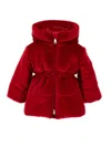 Monnalisa Long Chenille Down Jacket In Ruby Red