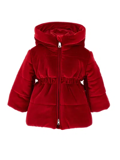 Monnalisa Kids'   Long Chenille Down Jacket In Ruby Red