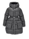 Monnalisa Long Padded Jacket With Ribbon Belt In Medium Grey