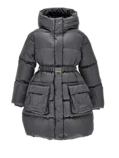 Monnalisa Kids'   Long Padded Jacket With Ribbon Belt In Medium Grey