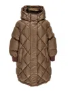 Monnalisa Long Padded Satin-style Jacket In Caramel