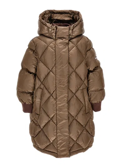 Monnalisa Kids'   Long Padded Satin-style Jacket In Caramel