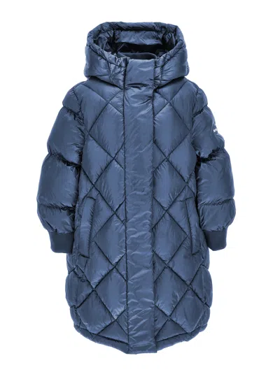 Monnalisa Kids'   Long Padded Satin-style Jacket In Navy Blue