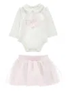 Monnalisa Long-sleeve Bodysuit And Tulle Skirt Set In Pink
