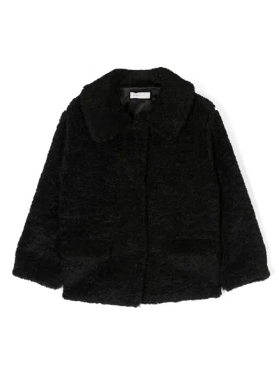 Monnalisa Kids' Long-sleeve Bouclé Coat In Black